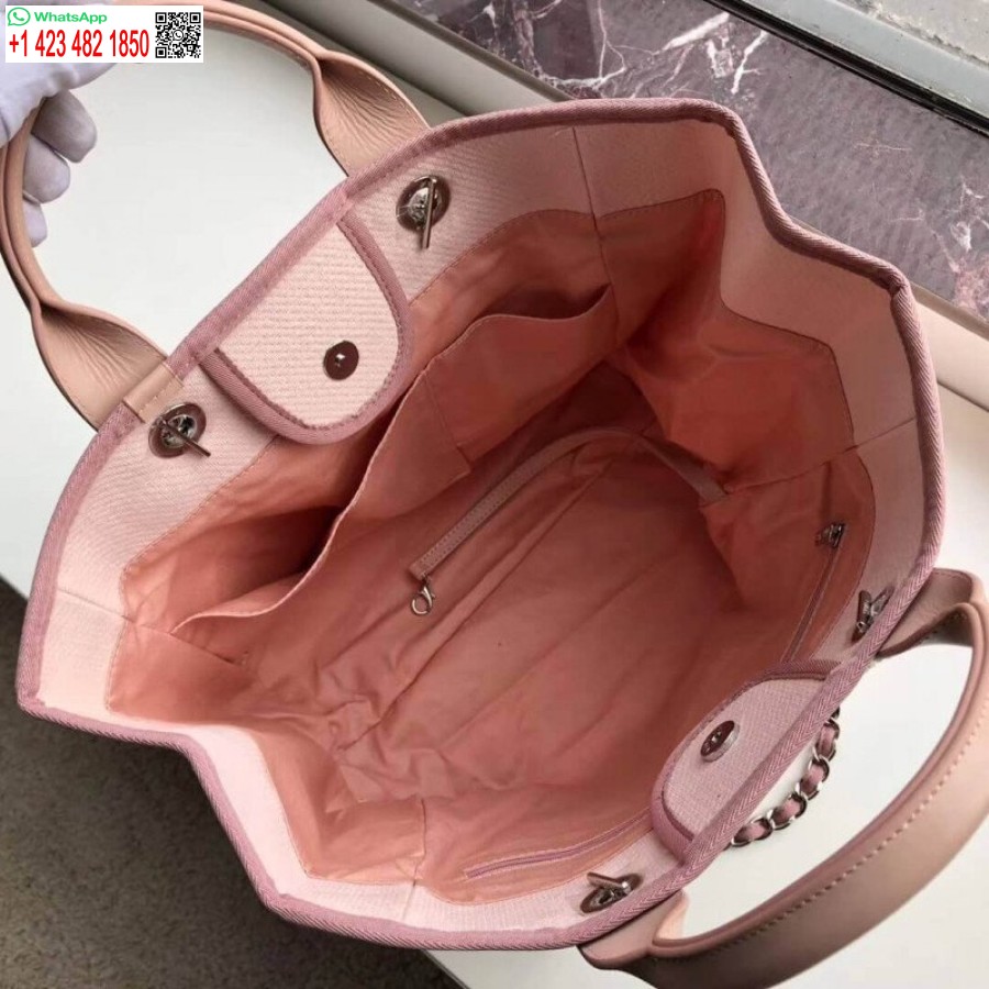 Replica Chanel 1:1 Specchio Deauville Tote 38 Cm Borsa Di Tela Di Lusso A66941 Rosa/bianco