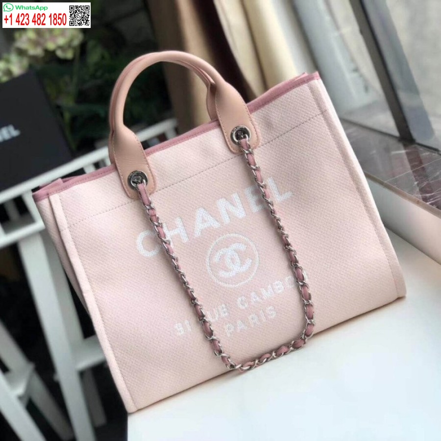 Replica Chanel 1:1 Specchio Deauville Tote 38 Cm Borsa Di Tela Di Lusso A66941 Rosa/bianco