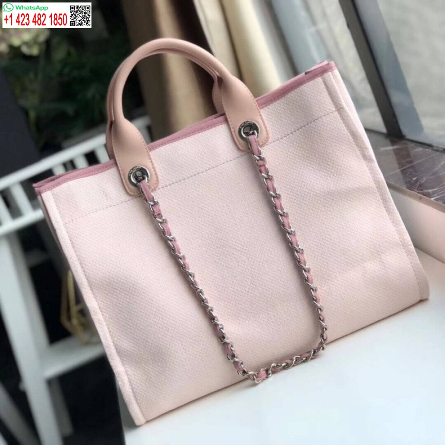 Replica Chanel 1:1 Specchio Deauville Tote 38 Cm Borsa Di Tela Di Lusso A66941 Rosa/bianco