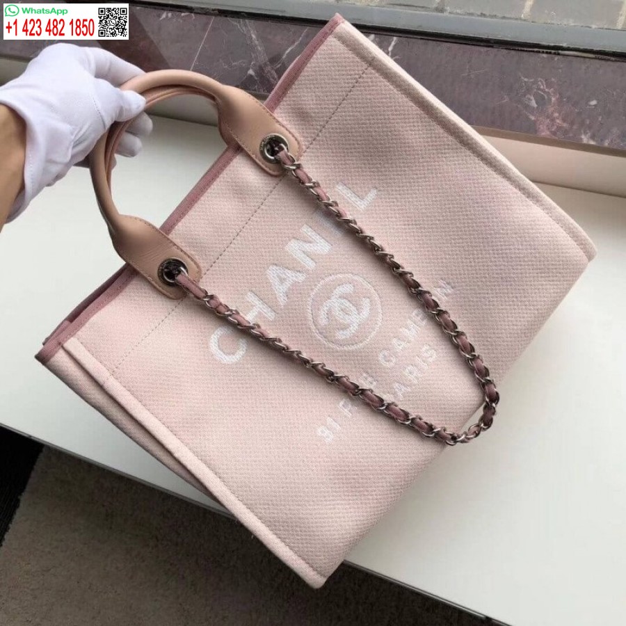 Replica Chanel 1:1 Specchio Deauville Tote 38 Cm Borsa Di Tela Di Lusso A66941 Rosa/bianco