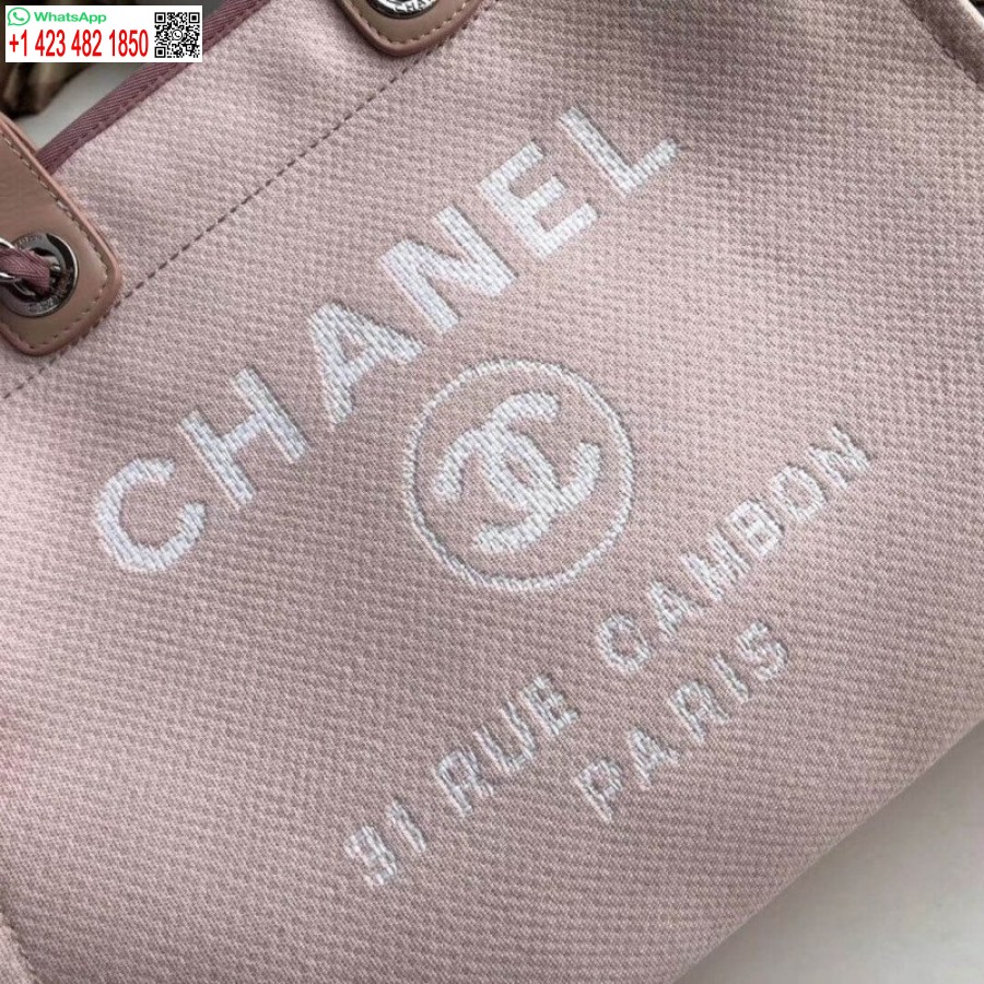 Replica Chanel 1:1 Specchio Deauville Tote 38 Cm Borsa Di Tela Di Lusso A66941 Rosa/bianco