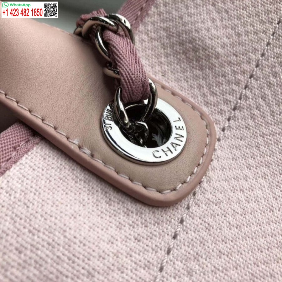 Replica Chanel 1:1 Specchio Deauville Tote 38 Cm Borsa Di Tela Di Lusso A66941 Rosa/bianco