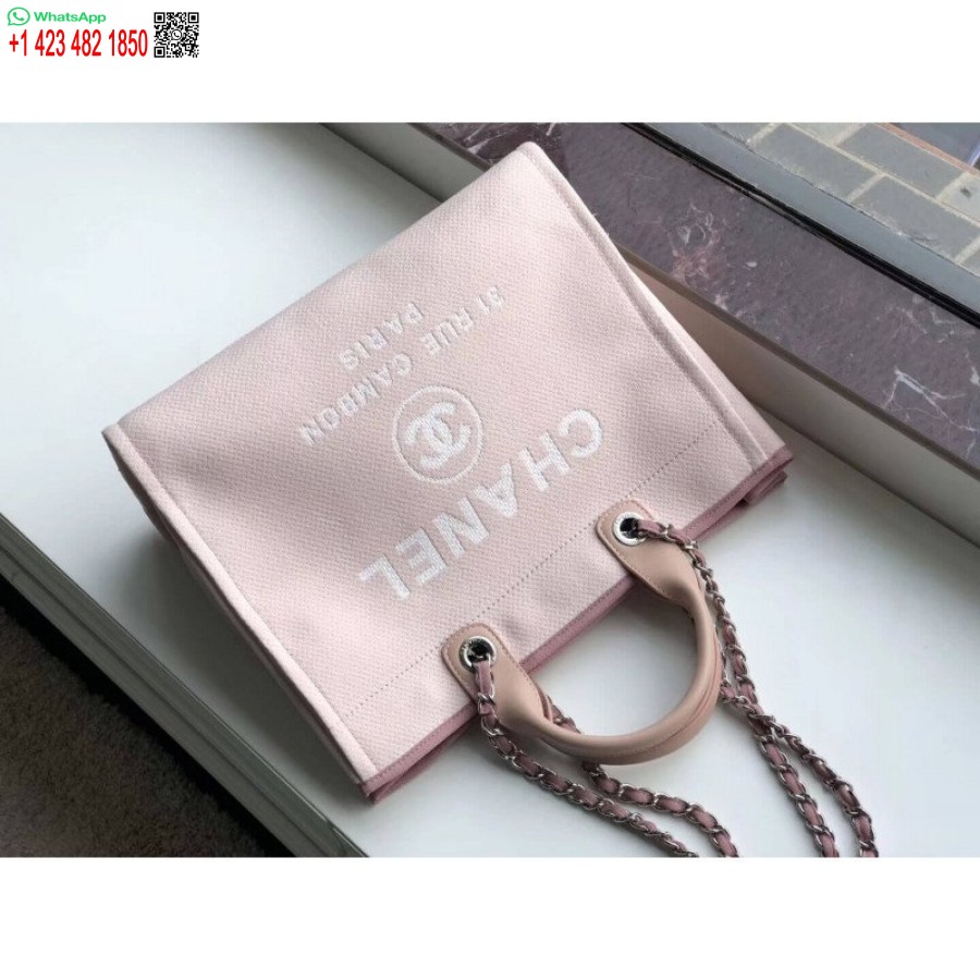 Replica Chanel 1:1 Specchio Deauville Tote 38 Cm Borsa Di Tela Di Lusso A66941 Rosa/bianco