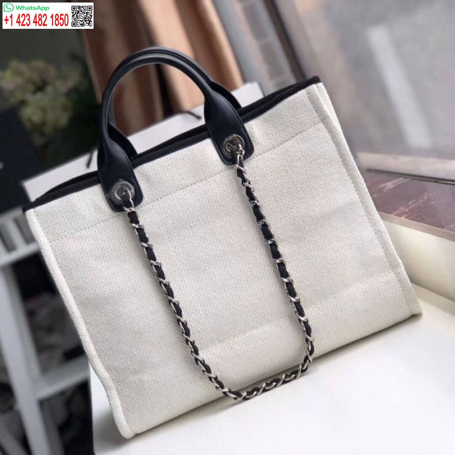 Replica Di Lusso Chanel Deauville 1:1 Specchio Tote 38 Cm Borsa Di Tela A66941 Bianco / Nero
