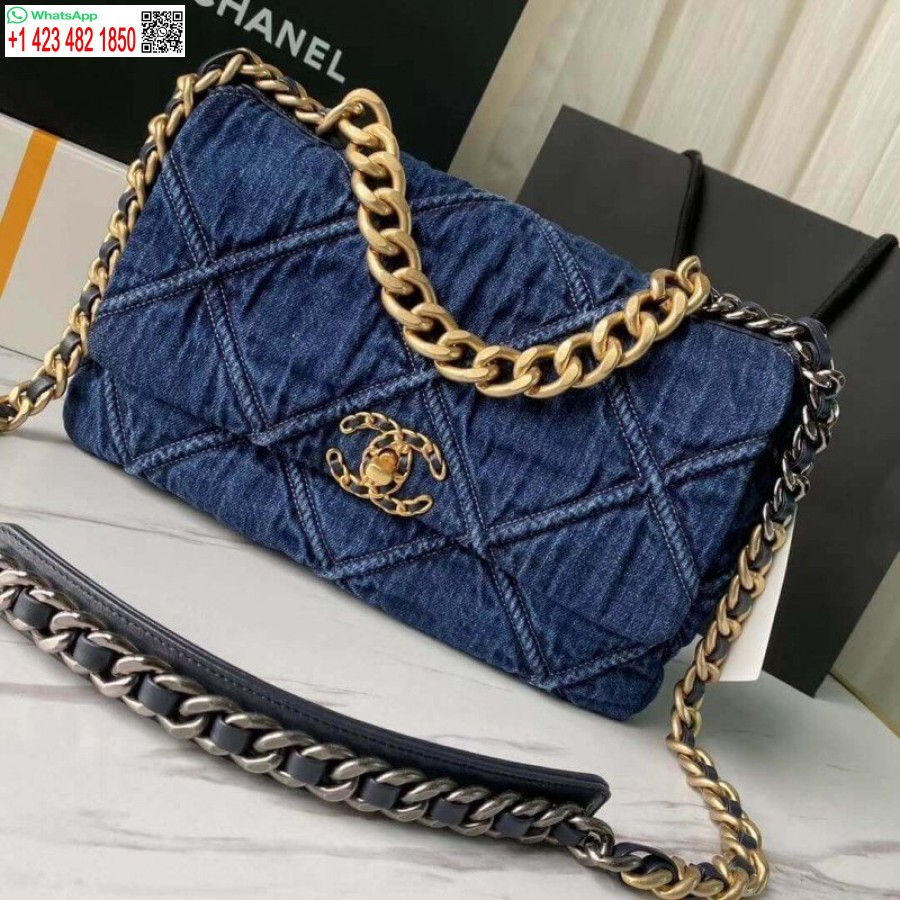 висококачествена реплика на голяма чанта с капак Chanel 19 As1161 Denim