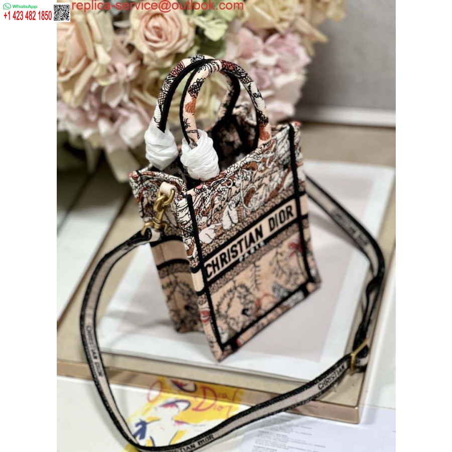 реплика Dior S5555 Mini Dior Book Tote чанта за телефон гола многоцветна бродерия S1104