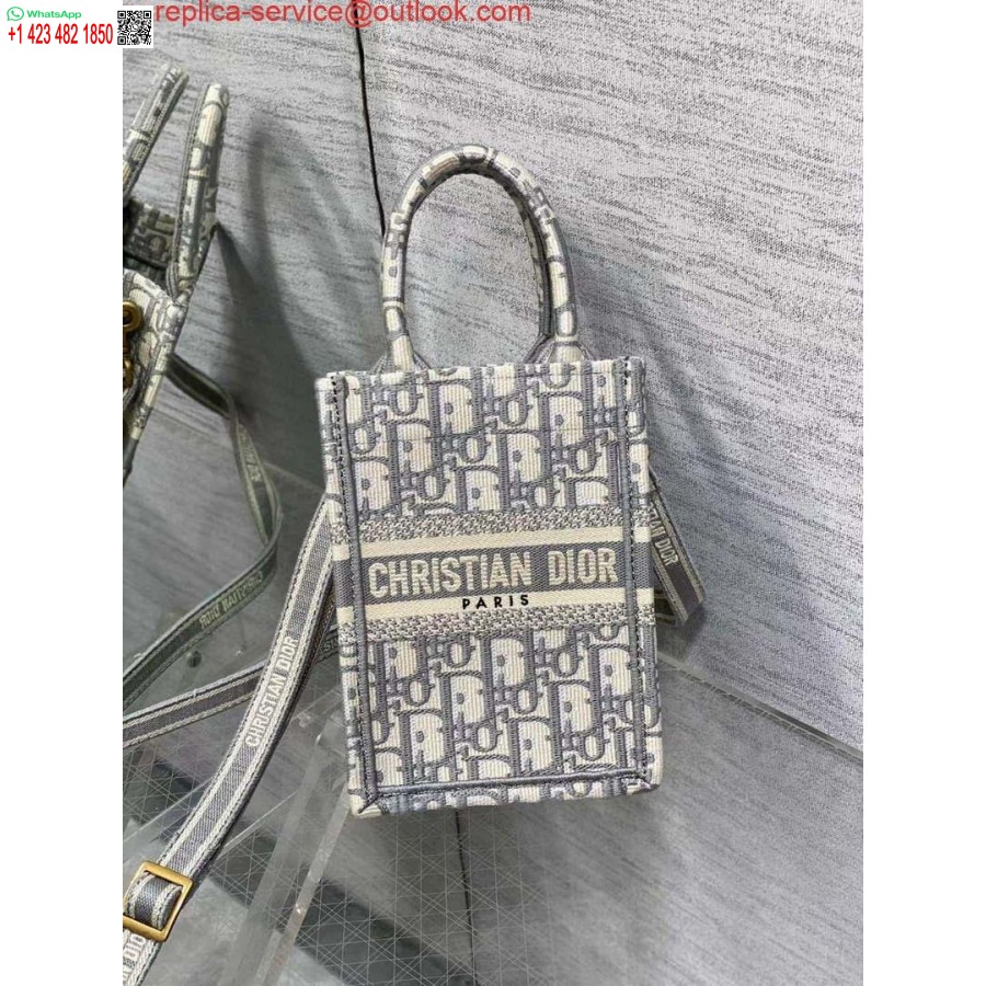 реплика Dior S5555 мини чанта за книга Dior Tote телефон сива Dior наклонена бродерия