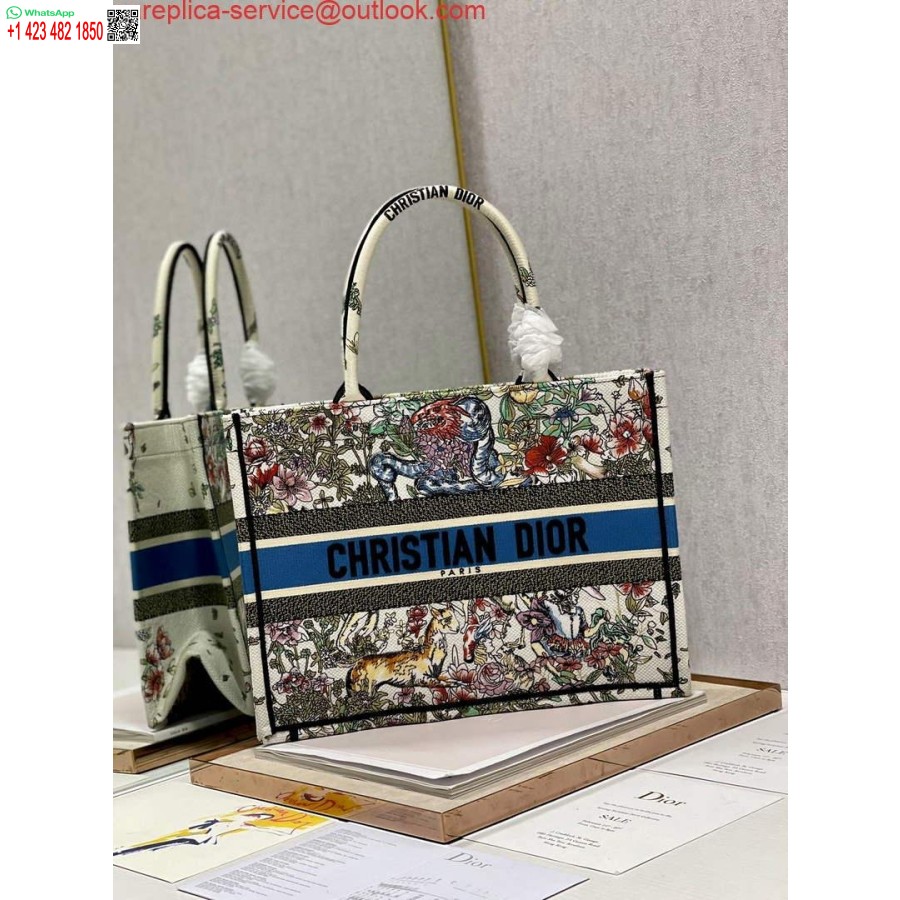 Replika Dior M1296 Medium Book Tote Latte D-Constellation Stickerei Beige