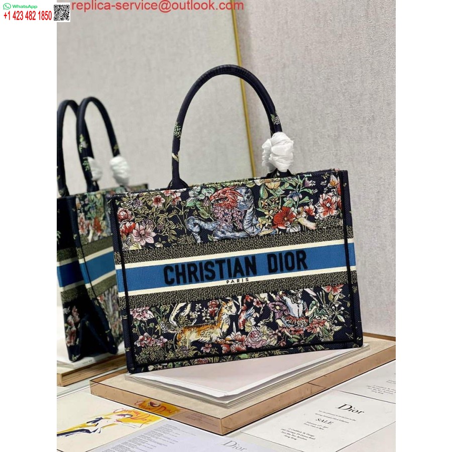 Replika-Dior-M1296-Mittelbuchtasche Mit D-Konstellations-Stickerei In Blautönen