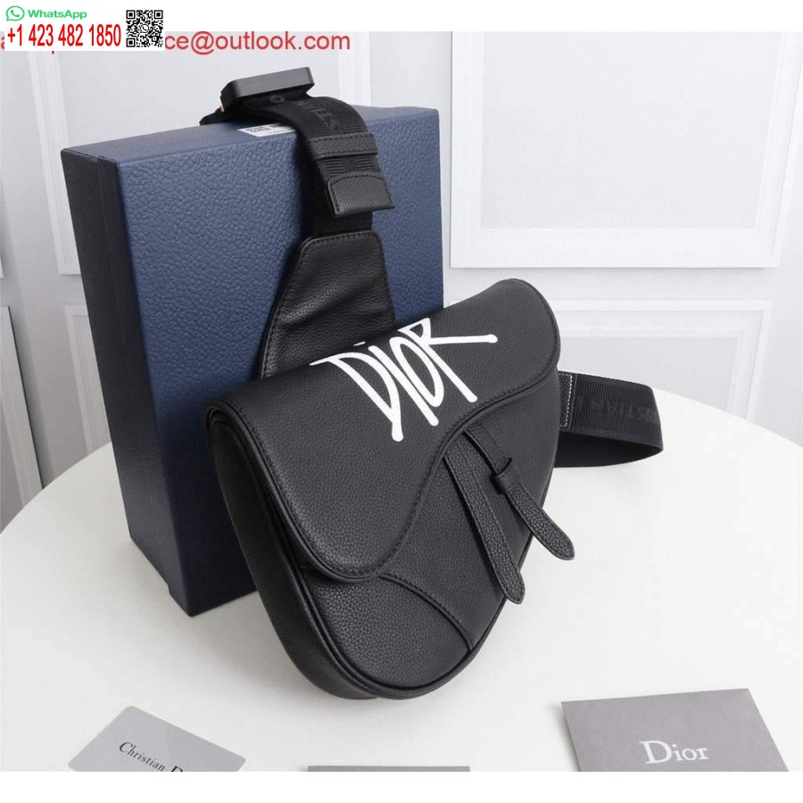реплика Dior 1adpo093 седло мъжка чанта зърнеста телешка кожа черна