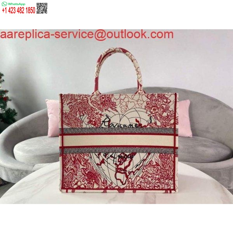 Replica Dior M1286 Dioramour Dior Book Tote Rosso E Bianco Ricamo D-royaume D'amour