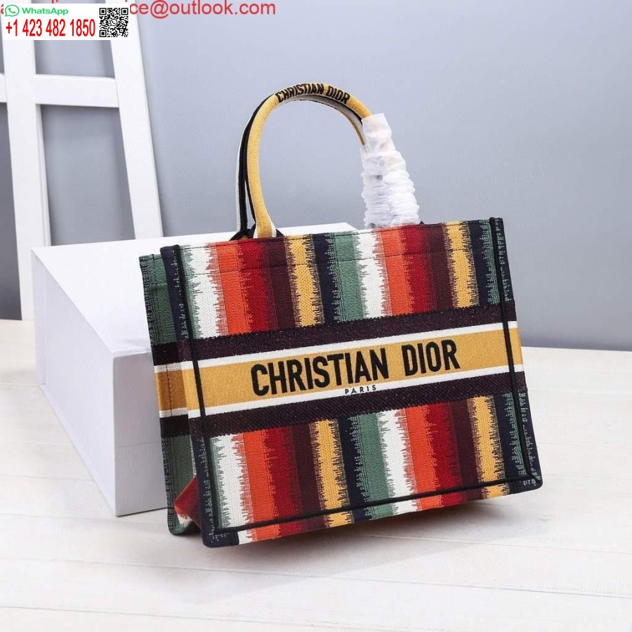 Replica Dior M1286 Dior Book Tote Ricamo D-strisce Multicolor Rosso