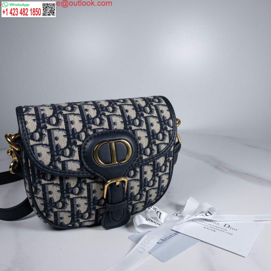 реплика Dior M9319 Dior Bobby средна чанта наклонен жакард тъмносиньо