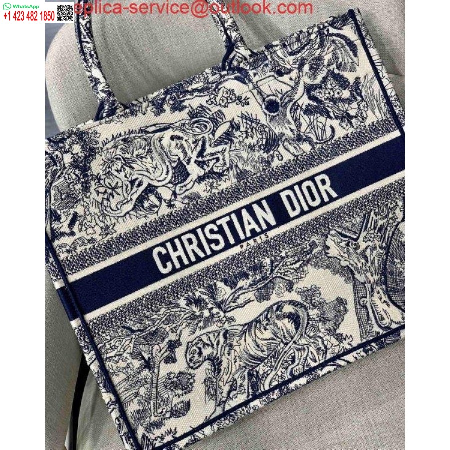 реплика на Dior Book Tote M1286 синя бродерия Toile De Jouy