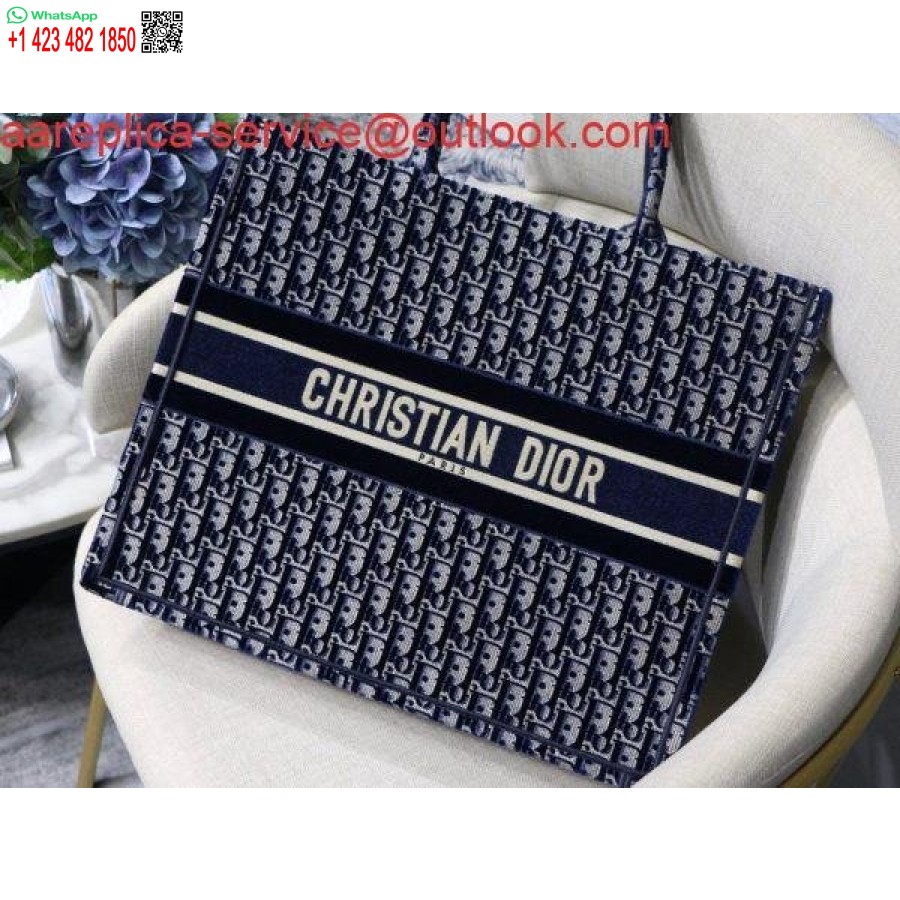 реплика Dior Book Tote M1286 синьо Dior наклонено кадифе