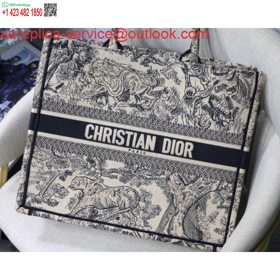 реплика на Dior Book Tote M1286 черна бродерия Toile De Jouy
