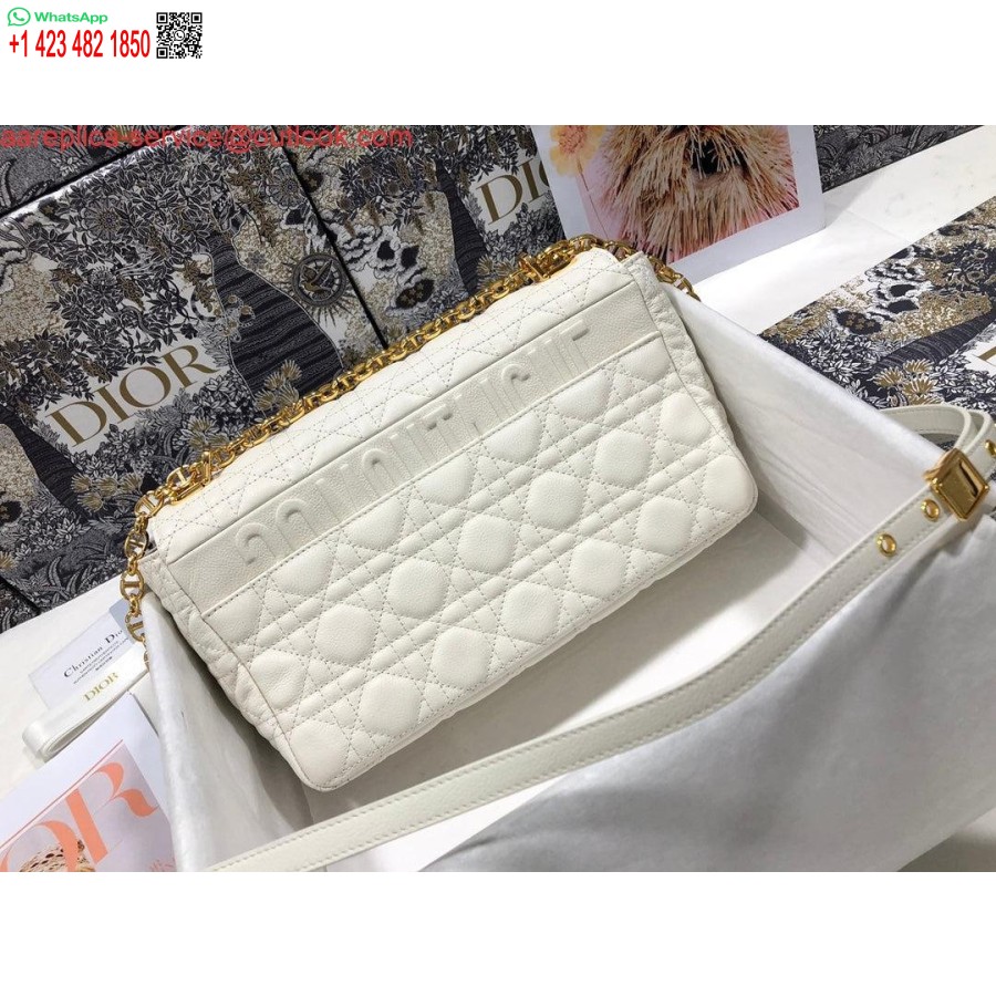 реплика голяма чанта Caro Dior M9243 бяло злато от телешка кожа