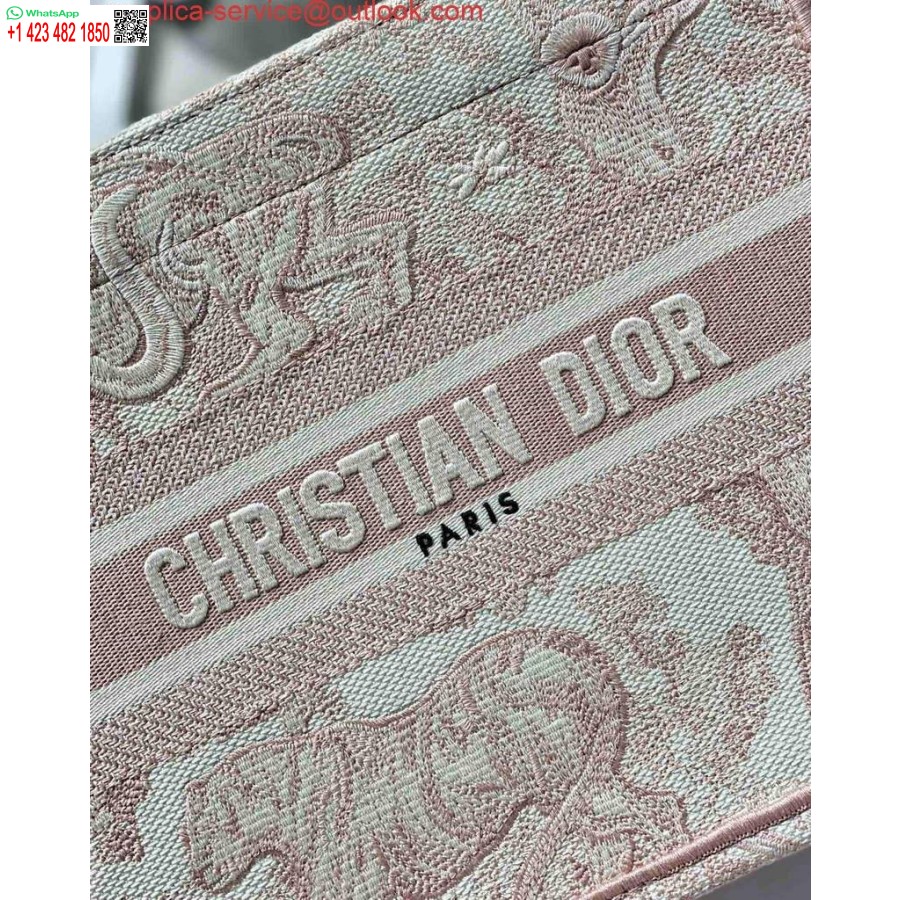 Replika Dior Book Tote M1265, Kleine Dior Toile De Jouy-Reverse-Stickerei In Rosa