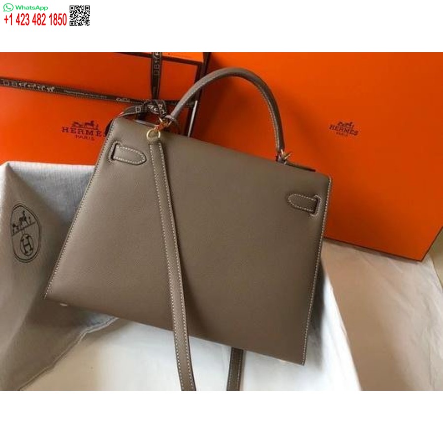 Replica Hermes Sellier Kelly 28 Cm Di Borsa In Pelle Epsom 20337 Grigio Scuro
