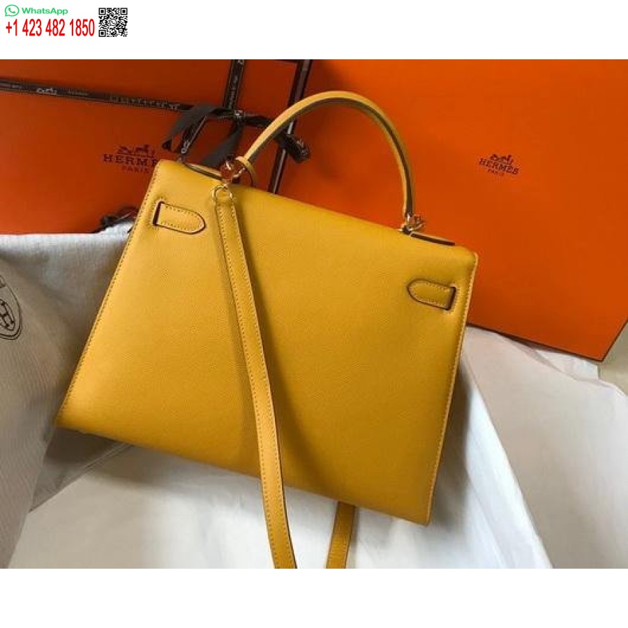 Replica Hermes Sellier Kelly 28 Centimetri Di Borsa In Pelle Epsom 20334 Giallo