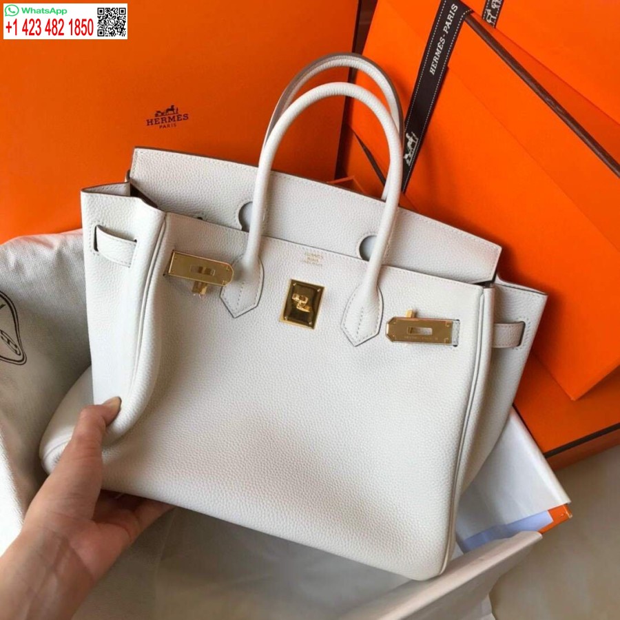 реплика на чанти Hermes Birkin дизайнерска чанта Hermes Tote кожа Togo 28331 бяло