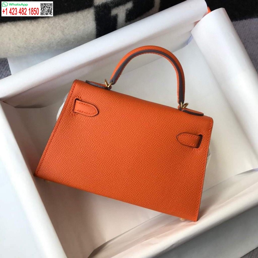 Replica Borsa Hermes Kelly Hermes Mini Borsa A Tracolla Epsom Da 19 Cm Arancione 20464