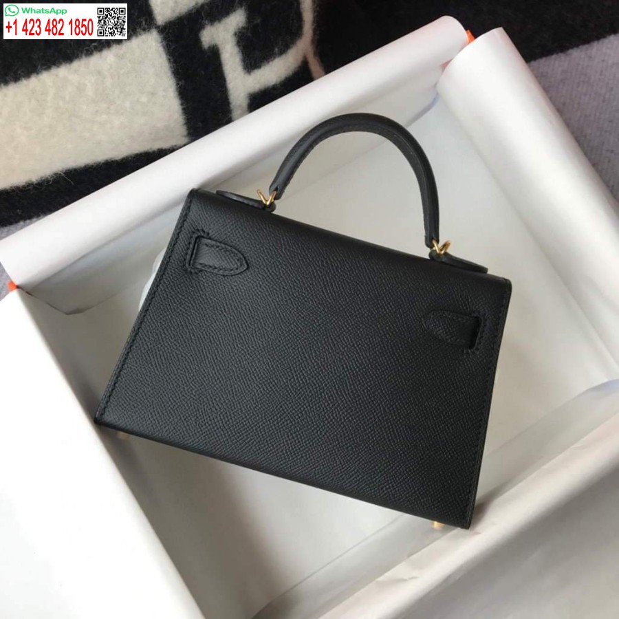 Replica Borsa Hermes Kelly Hermes Mini Borsa A Tracolla Epsom Da 19 Cm Fibbia In Oro Nero 20455