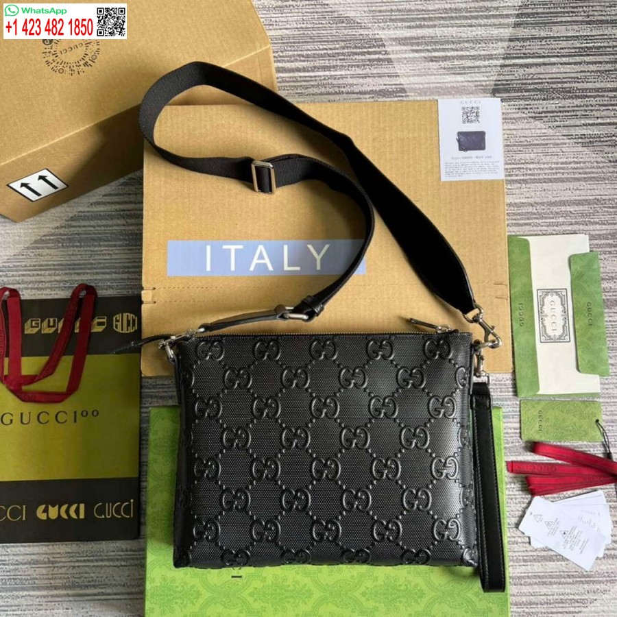 реплика Gucci 696009 Gg релефна средна чанта месинджър черна
