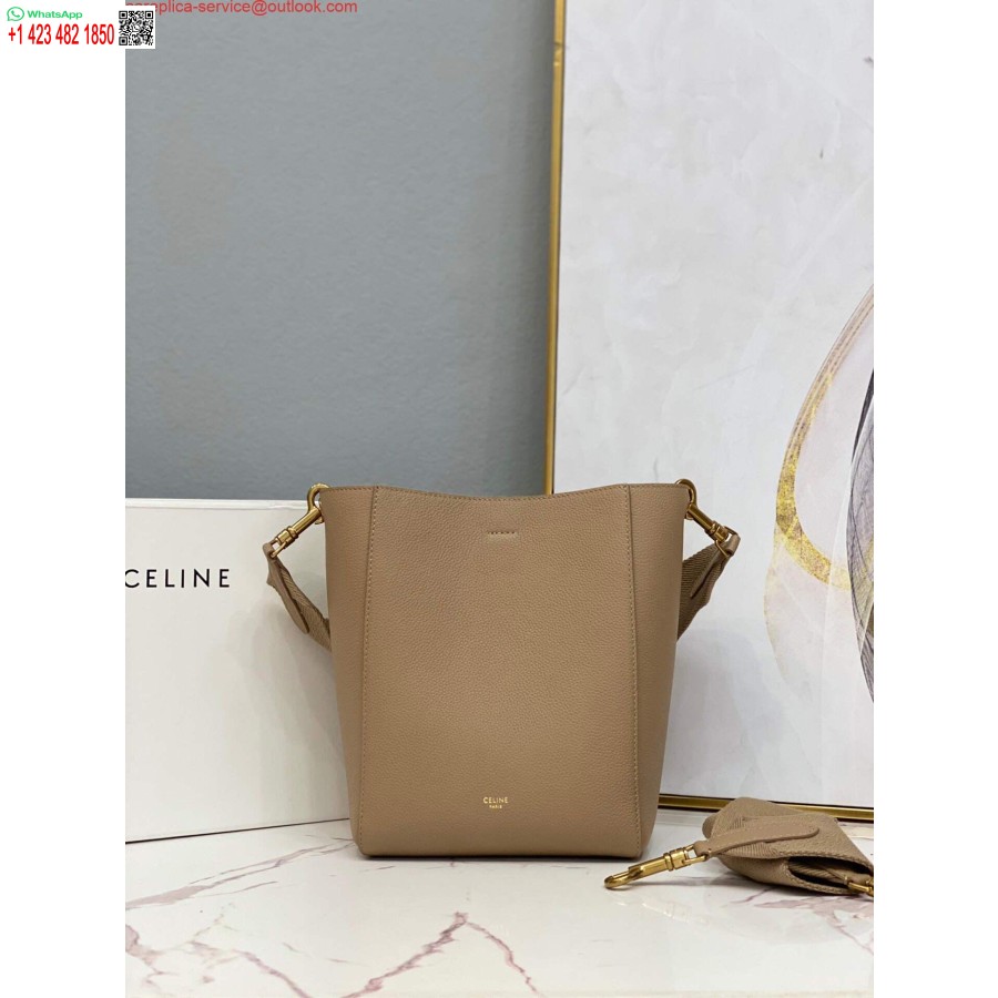 Replica Celine 178303 Sangle Pieni ämpäripussi Pehmeästä Vasikannahkaisesta Aprikoosista