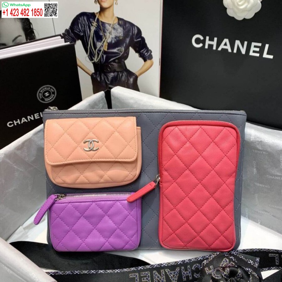 Replica Chanel ماکت پوست بره با لوازم جانبی بهترین Ap1054 خاکستری. صورتی بنفش & صورتی روشن
