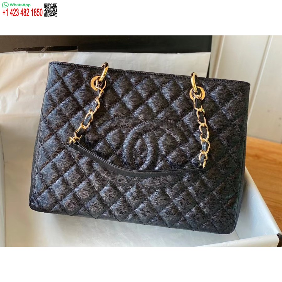 Replica Chanel Grand Shopping Tippkvaliteediga Must Tote Tepitud Kaaviar Kõrge A50995
