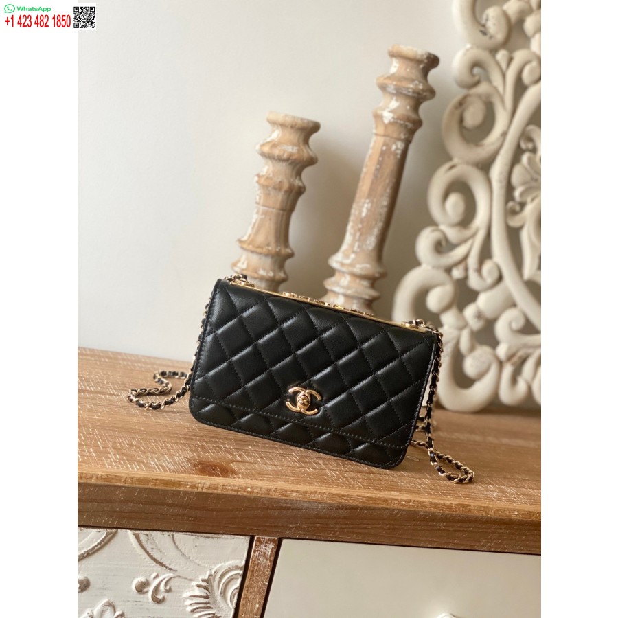 реплика на огледален портфейл Chanel 1:1 на евтина верига черна Ap1450