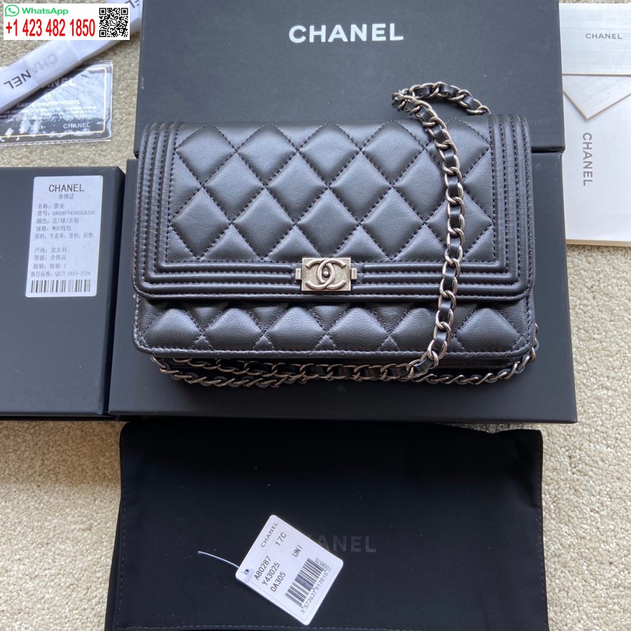 реплика моден портфейл с верига Chanel евтина чанта през рамо A80287