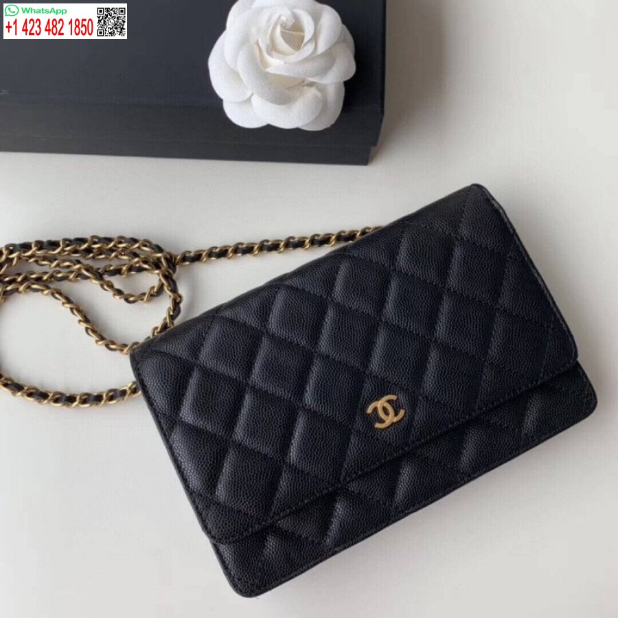реплика Chanel Caviar реплика ватиран портфейл на британска верига Woc A33814