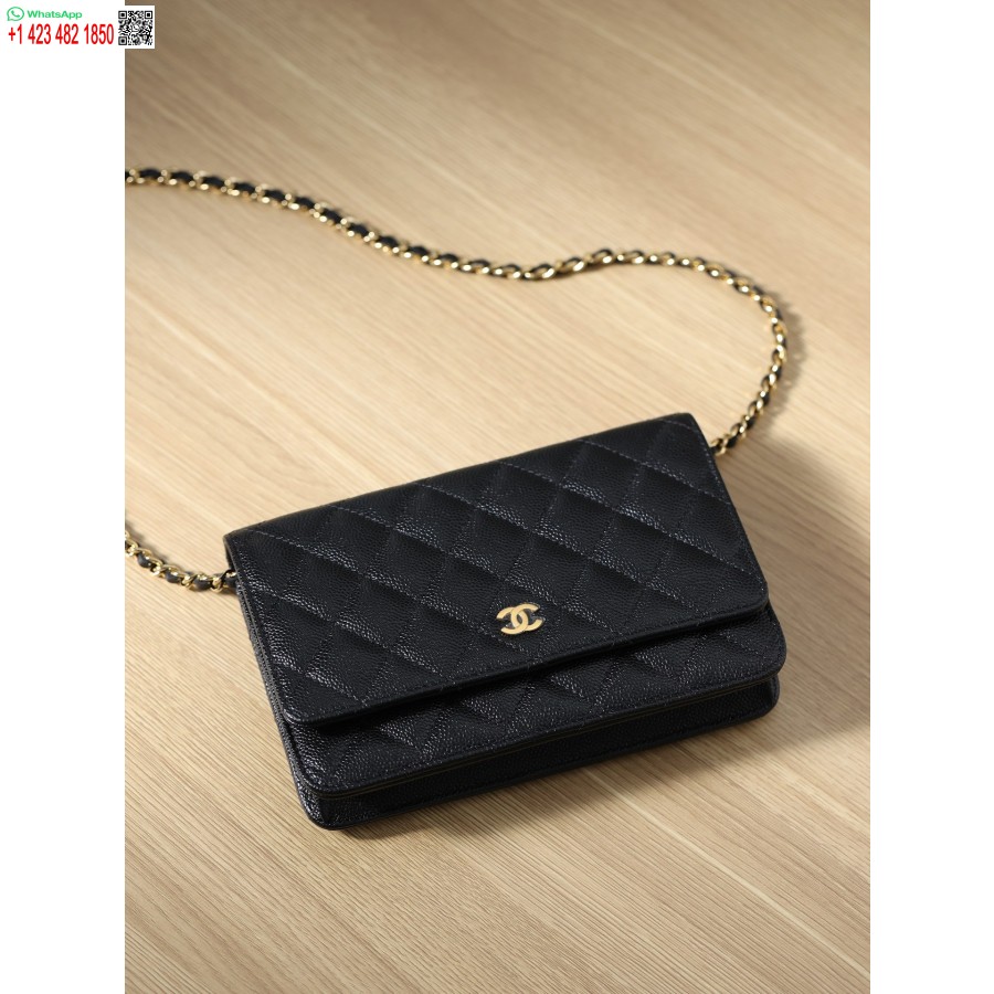 висококачествена реплика Chanel Woc златна евтина верига черна