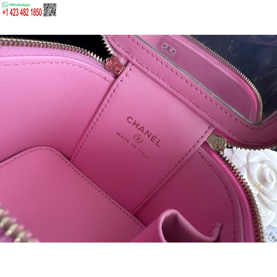 نسخة طبق الأصل من حقيبة شانيل العلوية مع سلسلة من جلد العجل المحبب عالي الجودة ومعدن ذهبي اللون وردي AP3203
