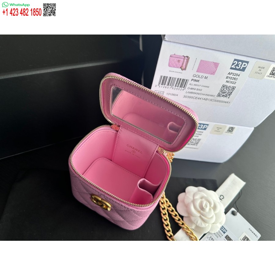 نسخة طبق الأصل من حقيبة شانيل العلوية مع سلسلة من جلد العجل المحبب عالي الجودة ومعدن ذهبي اللون وردي AP3203