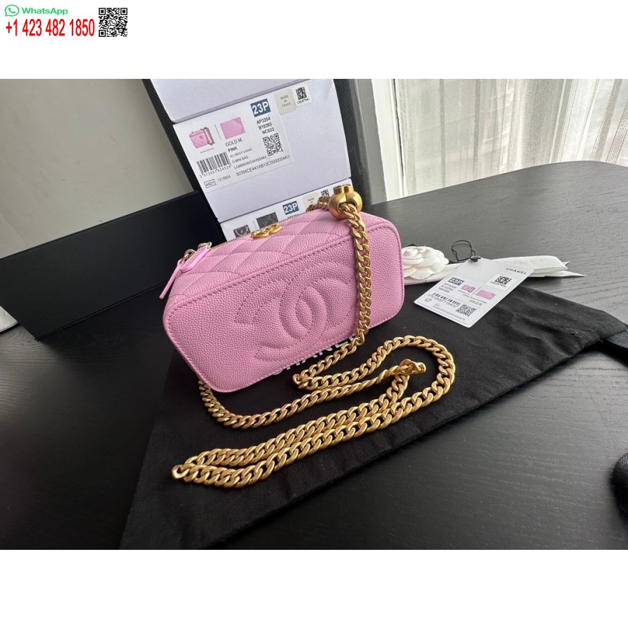 ρεπλίκα Chanel κλασικό πορτοφόλι σε αλυσίδα καλύτερο ροζ αντίγραφο Ap0250