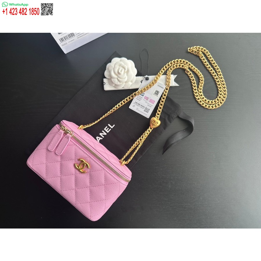 ρεπλίκα Chanel κλασικό πορτοφόλι σε αλυσίδα καλύτερο ροζ αντίγραφο Ap0250