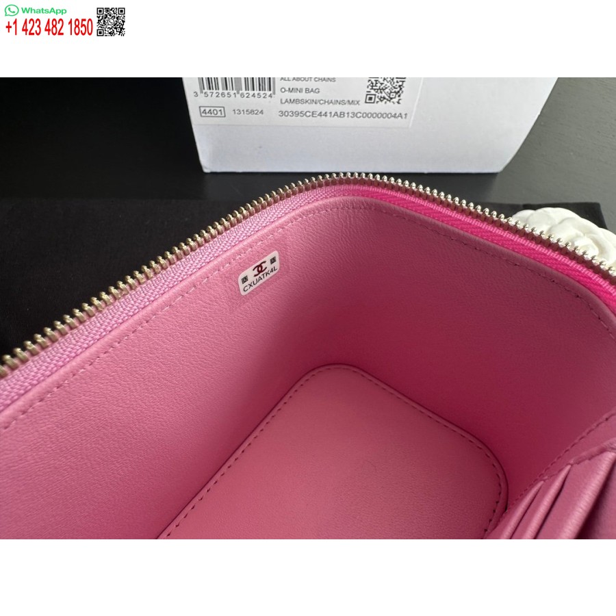 ρεπλίκα Chanel κλασικό πορτοφόλι σε αλυσίδα καλύτερο ροζ αντίγραφο Ap0250