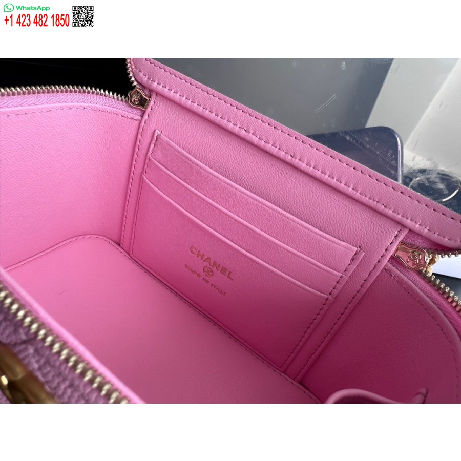 ρεπλίκα Chanel κλασικό πορτοφόλι σε αλυσίδα καλύτερο ροζ αντίγραφο Ap0250