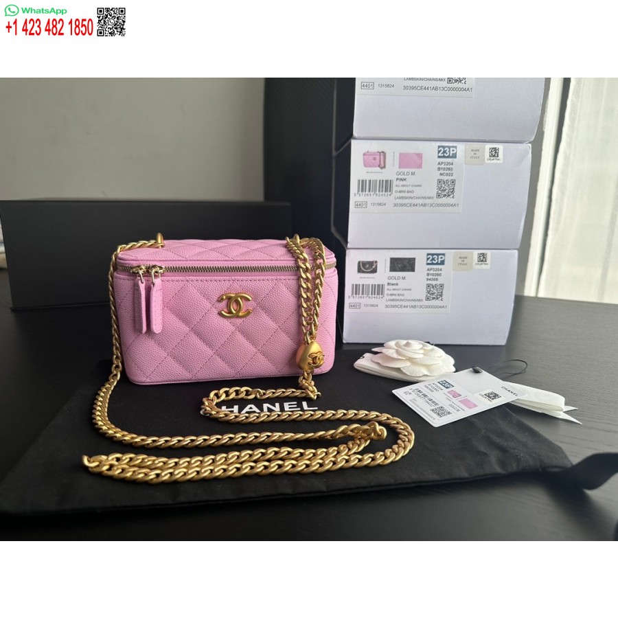 реплика на класически портфейл на Chanel на верижка, най-доброто розово копие Ap0250
