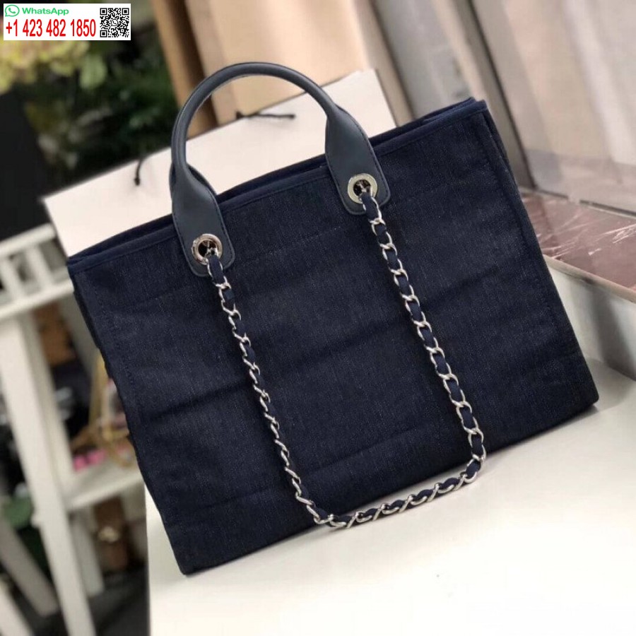 Chaneli Koopiast Inspireeritud Deauville'i Kott 38 Cm Moodne Lõuendist Kott A66941 Denim Sinine/oranž