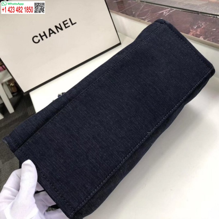 Chaneli Koopiast Inspireeritud Deauville'i Kott 38 Cm Moodne Lõuendist Kott A66941 Denim Sinine/oranž