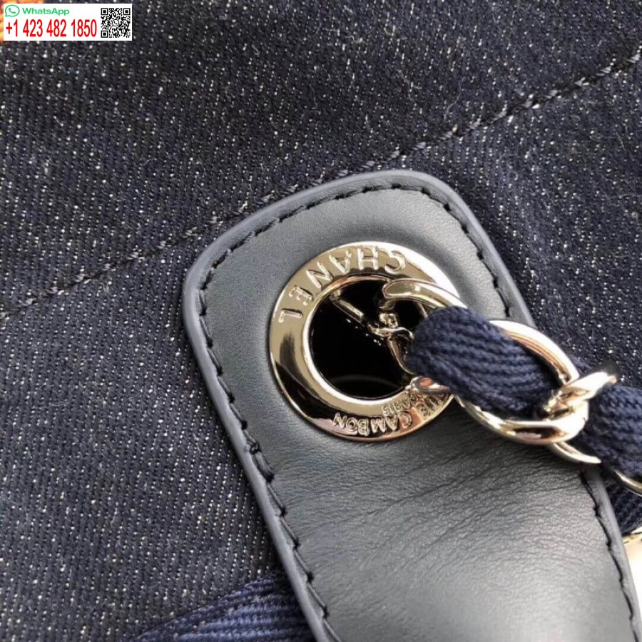 Chaneli Koopiast Inspireeritud Deauville'i Kott 38 Cm Moodne Lõuendist Kott A66941 Denim Sinine/oranž