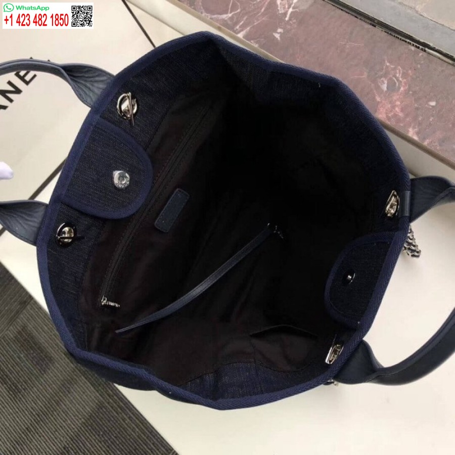 Chaneli Koopiast Inspireeritud Deauville'i Kott 38 Cm Moodne Lõuendist Kott A66941 Denim Sinine/oranž