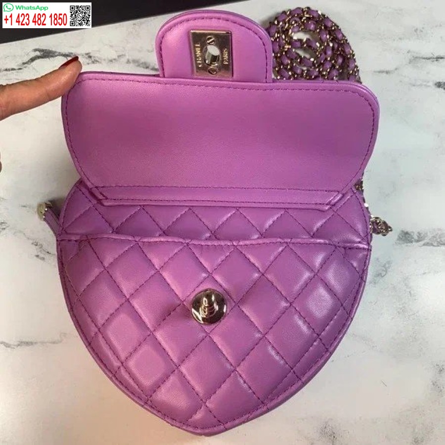 Portamonete Da Braccio Con Cerniera A Cuore Replica Perfetta Del Designer Chanel 22s Viola/nero Ap2786