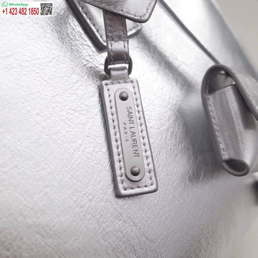 Replica Saint Knockoff Laurent Sac Ispirato De Jour Souple Baby In Pelle Di Vitello Argento Stropicciata 477477