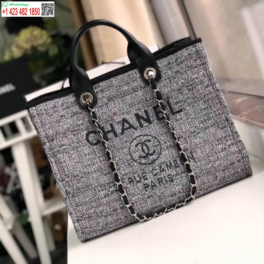 Chanel Deauville'i Koopia Tippkvaliteediga 38 Cm Lõuendist Koopiakott A66941 Süsi žakaar