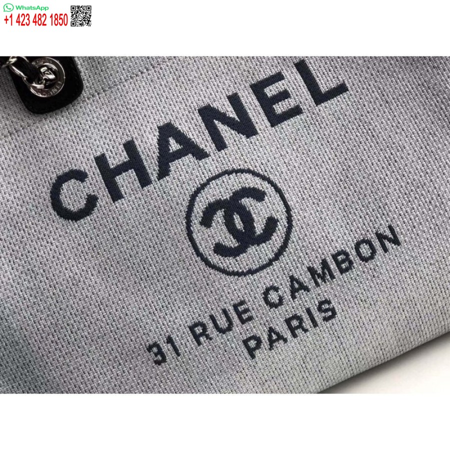 Replica Chanel Deauville Tote Replicas 38cm Uk Canvas Laukku A66941 Vaaleanharmaa/musta